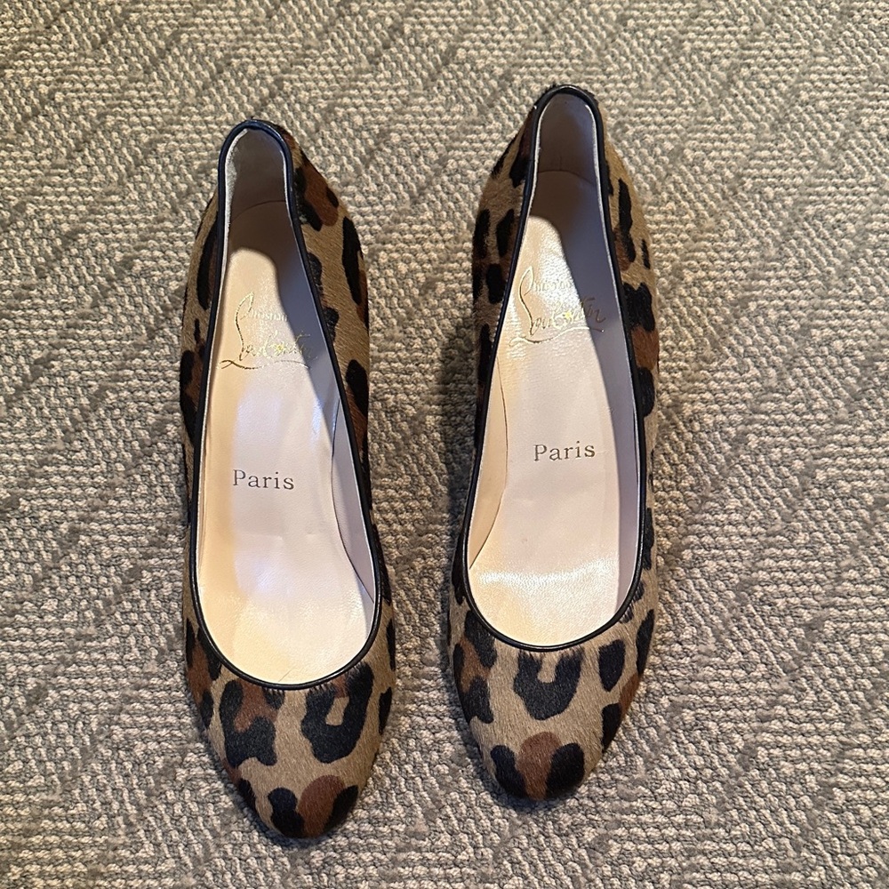 Christian Louboutin Tan and Black Leopard Heels